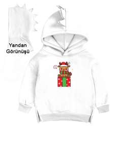 mutlu noeller Beyaz Çocuk Dinozor Kapşonlu Hoodie