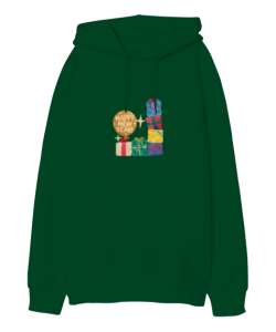  Mutlu Yıllar Yazılı Çimen Yeşili Oversize Unisex Kapüşonlu Sweatshirt