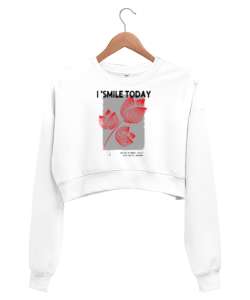 Mutluluk Beyaz Kadın Crop Sweatshirt