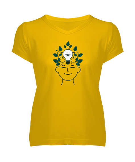 Tisho - mutluluk Sarı Kadın V Yaka Tişört