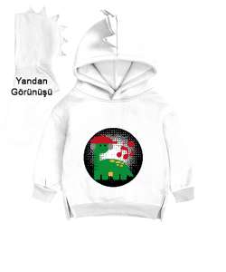 Müzik Dinleyen Dinozor Beyaz Çocuk Dinozor Kapşonlu Hoodie