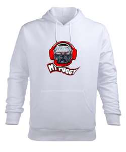 Müzik dinleyen köpek baskılı Beyaz Erkek Kapüşonlu Hoodie Sweatshirt