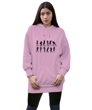 Müzik Heyecanı Kadın Uzun Hoodie Kapüşonlu Sweatshirt