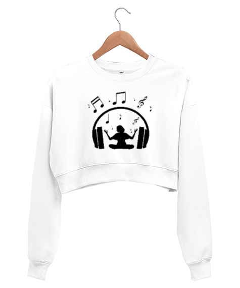 Müzik Meditasyon Beyaz Kadın Crop Sweatshirt