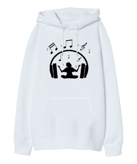 Müzik Meditasyon Beyaz Oversize Unisex Kapüşonlu Sweatshirt