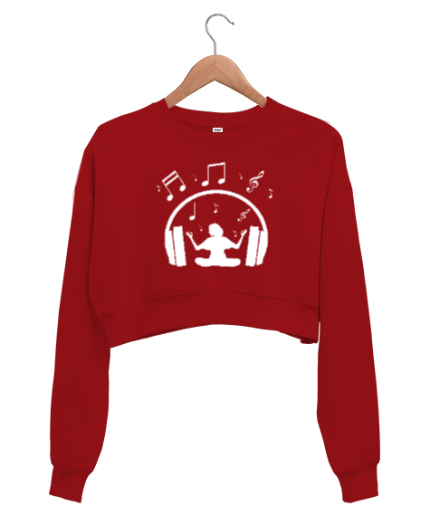 Müzik Meditasyon Kırmızı Kadın Crop Sweatshirt