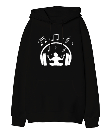 Müzik Meditasyon Siyah Oversize Unisex Kapüşonlu Sweatshirt