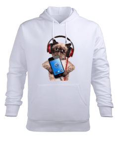 Müzik Sever Kedi Erkek Kapüşonlu Hoodie Sweatshirt