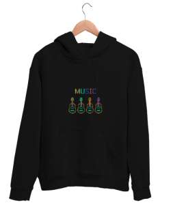 Müzik Yazılı Siyah Unisex Kapşonlu Sweatshirt