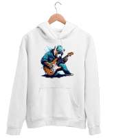 Müzisyen Gitarist Ayı - Bear Rock And Roll Beyaz Unisex Kapşonlu Sweatshirt - Thumbnail