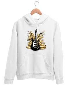 Muzlu Ve Çikolatalı Besteler-Gitar Beyaz Unisex Kapşonlu Sweatshirt