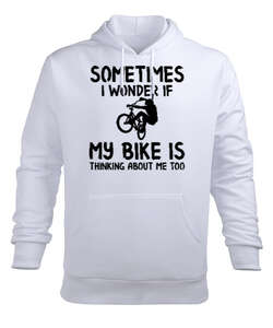 My Bike Beyaz Erkek Kapüşonlu Hoodie Sweatshirt