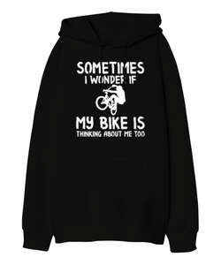 My Bike Siyah Oversize Unisex Kapüşonlu Sweatshirt