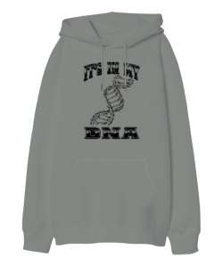 My DNA Gri Oversize Unisex Kapüşonlu Sweatshirt