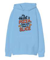 My Heart is Pizza Buz Mavisi Oversize Unisex Kapüşonlu Sweatshirt - Thumbnail