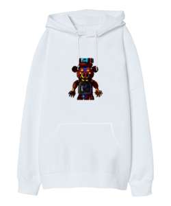 My Robot Design Collection x1 Beyaz Oversize Unisex Kapüşonlu Sweatshirt