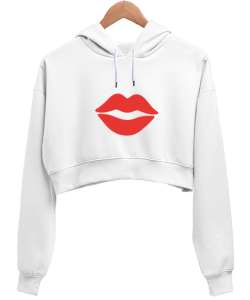 My style Beyaz Kadın Crop Hoodie Kapüşonlu Sweatshirt