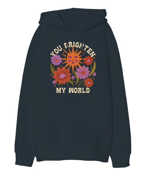 Tisho - MY WORLD Füme Oversize Unisex Kapüşonlu Sweatshirt