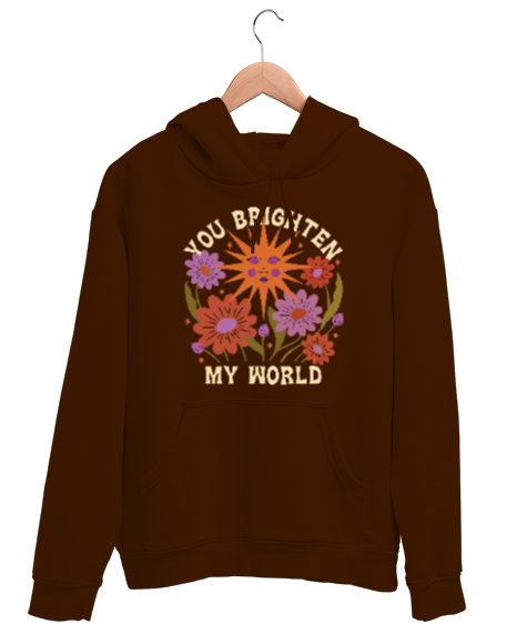 Tisho - MY WORLD Kahverengi Unisex Kapşonlu Sweatshirt