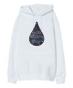 Mystery Drop Beyaz Oversize Unisex Kapüşonlu Sweatshirt