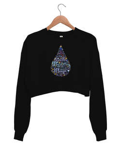 Mystery Drop Siyah Kadın Crop Sweatshirt