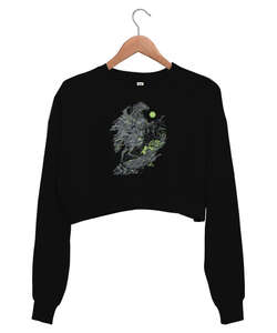 Mystical Night Siyah Kadın Crop Sweatshirt