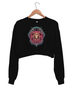 Mystical Woman Siyah Kadın Crop Sweatshirt