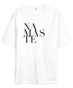 Namaste Baskılı Beyaz Oversize Unisex Tişört