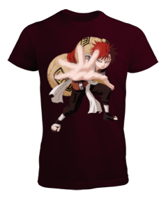 Naruto Anime Gaara Baskılı Bordo Erkek Tişört