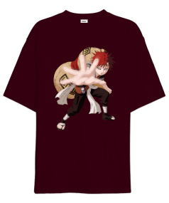 Naruto Anime Gaara Baskılı Bordo Oversize Unisex Tişört