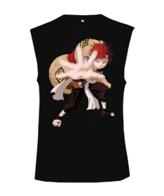 Naruto Anime Gaara Baskılı Kesik Kol Unisex Tişört