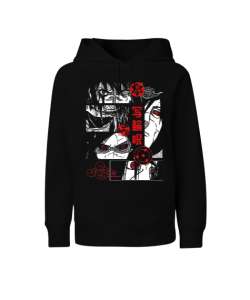 Naruto Anime Sasuke ve İtachi Tasarım Baskılı Siyah Çocuk Unisex Hoodie Kapüşonlu