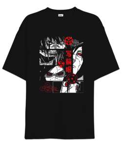 Naruto Anime Sasuke ve İtachi Tasarım Baskılı Siyah Oversize Unisex Tişört