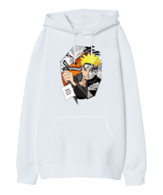 Naruto Anime Tasarım Baskılı Oversize Unisex Kapüşonlu Sweatshirt