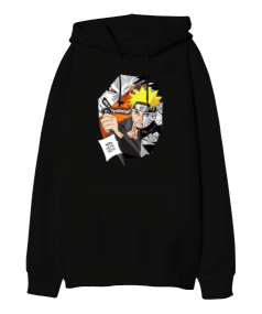 Naruto Anime Tasarım Baskılı Oversize Unisex Kapüşonlu Sweatshirt