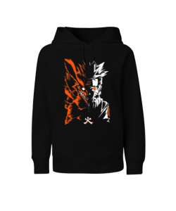 Naruto Anime Tasarım Baskılı Siyah Çocuk Unisex Hoodie Kapüşonlu