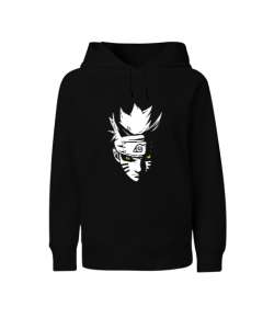 Naruto Anime Tasarım Baskılı Siyah Çocuk Unisex Hoodie Kapüşonlu