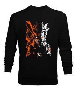 Naruto Anime Tasarım Baskılı Siyah Erkek Sweatshirt