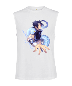 Naruto Anime Uchiha Sasuke Baskılı Kesik Kol Unisex Tişört