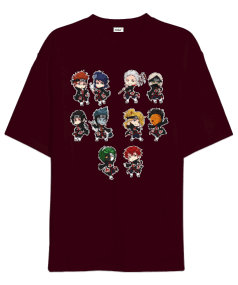 Naruto Minyon Akatsuki Baskılı Bordo Oversize Unisex Tişört