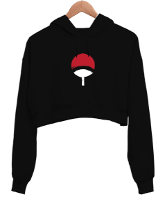 naruto, uchiha klanı amblem Kadın Crop Hoodie Kapüşonlu Sweatshirt