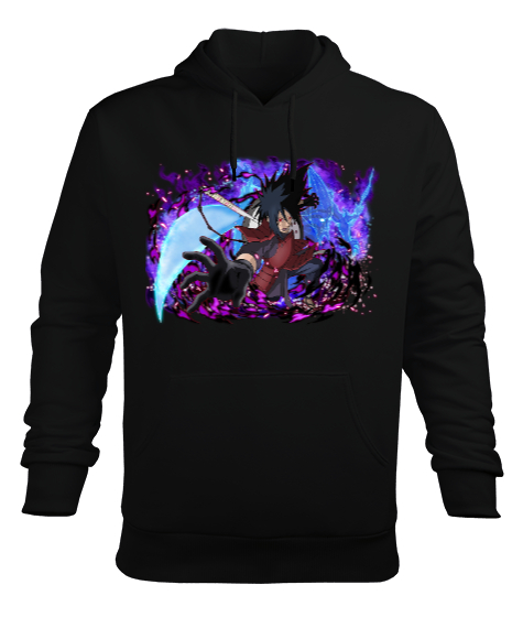 Naruto Uchiha Madara Mor Menekşe Siyah Erkek Kapüşonlu Hoodie Sweatshirt