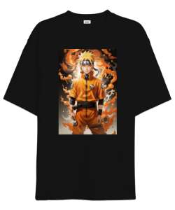 Naruto Uzumaki Siyah Oversize Unisex Tişört