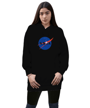 NASA Kadın Uzun Hoodie Kapüşonlu Sweatshirt