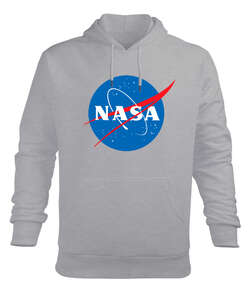 NASA Logolu Gri Erkek Kapüşonlu Hoodie Sweatshirt