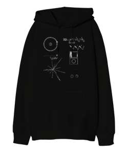 NASA Voyager Tasarım Baskılı Siyah Oversize Unisex Kapüşonlu Sweatshirt