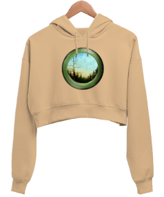 Nature window Kadın Crop Hoodie Kapüşonlu Sweatshirt