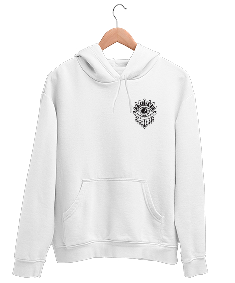 Tisho - Nazar Değmesin - Nazarlık V1 Beyaz Unisex Kapşonlu Sweatshirt