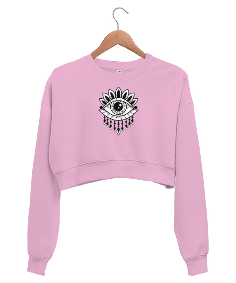 Tisho - Nazar Değmesin - Nazarlık V1 Pembe Kadın Crop Sweatshirt