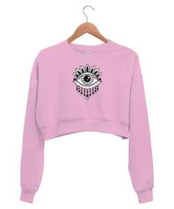 Nazar Değmesin - Nazarlık V1 Pembe Kadın Crop Sweatshirt